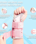 Breathable Carpal Tunnel Wrist Brace With 2 Adjustable Straps For Men And Women, Night Support Splint For Tendonitis And Arthritis, Right Hand Pink Size S M, showcasing ergonomic steel plates and adjustable straps.