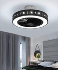20 Inch Flush Mount Ceiling Fan With Lights And Remote App Control, Enclosed Black Ceiling Fan, modern bedroom setup