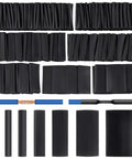 Variety of black tubes from Pro Grade Heat Shrink Tubing Kit With 7 Sizes And 420 Pcs, 3 To 1 Shrink Ratio, Waterproof for repairs