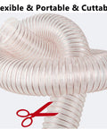 Built Tough Flexible Dust Collector Hose Featuring Puncture Resistant Walls And Snug Seal Clamp For No Fuss Heavy Duty Woodshop Smoke Extraction Work coiled and cuttable duct.