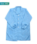Kickass Anti Static ESD Lab Coat Engineered For The Daily Grind Featuring Conductive Polyester Weave That Slaps Electrostatic Buildup Cold With Reliable Cuff Lapel Collar Seal Flat Out Legit Industrial Wear For Lab And Plant Crews Unisex Blue, 4XL size, blue color, features button closure and elastic cuffs.