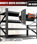 Beefy Heavy Duty Metal Garage Shelving Unit, 69 Inch Wide 4 Tier Adjustable Storage Racks, Industrial Steel Shelves Organizer For Garage, Warehouse, Workshop And Home, 69 W By 24 D By 64 H no-screw assembly detail
