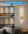 Dimmable Wall Sconces Set Of Two 24 Inch zero hassle wire free design with adjustable brightness and color temperatures.