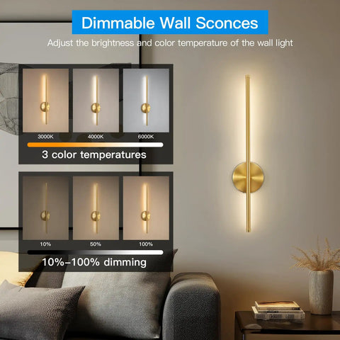 Dimmable Wall Sconces Set Of Two 24 Inch zero hassle wire free design with adjustable brightness and color temperatures.