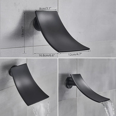 Top Tier Matte Black Shower System Combo With Killer Led Rainfall Head And Easy Grab Handheld Wand, Wall Mounted Bathroom Faucet Set With Waterfall Tub Spout and Hydroelectric Temp Light, Curved spout design