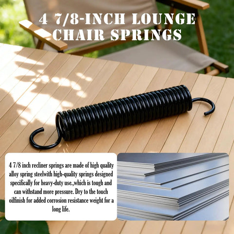 Heavy Duty Recliner Chair Tension Springs For Smooth Replacement Fix Your Creaky Couch With Rust Resistant Galvanized Steel Parts. 4 7/8-inch black spring for furniture repair.