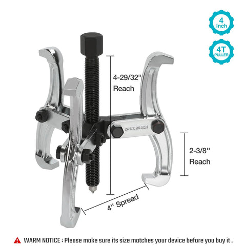 4 Inch 3 Jaw Gear Puller For Removing Gears Pulleys Bearings And Flywheels Fully Assembled Drop Forged CRV Steel