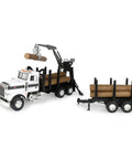 John Deere Big Farm Logging Semi With Low Boy Wide Load 1 To 16 Scale shown with crane lifting logs and detachable trailer.
