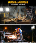 Super Bright 21000 Lumen LED Work Lights On Stand With Two Heads Portable Tripod for indoor and outdoor job sites use.