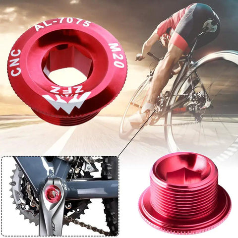 Legit Heavy Duty M20 Crankset Screws 7075 Aluminum Alloy CNC Machined Bicycle Crank Arm Bolts close-up view in red color.
