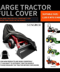 Heavy Duty Waterproof Tractor Cover With Universal Fit For Most Compact Utility Tractors With Backhoe Dustproof And Weatherproof Protection Durable Breathable Material Sized 189 L By 76 W By 86 H Inches covering a tractor