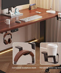 Electric Height Adjustable Standing Desk with built-in headphone hook and cup holder, clean design for gaming setup.