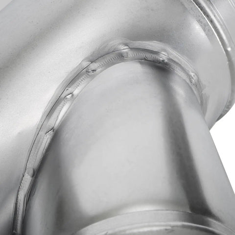 Close-up of a galvanized steel Seam of the Straight Up Heavy Duty 6 To 4 Inch Branch Y Shaped Ducting Connector.