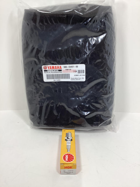 Rhino 700 SxS Full Service Kit With Oil Change Air Filter Spark Plugs Gear Oil OEM Factory Parts And Drain Washers For Front And Rear Differential Ready To Roll Fits 2008 Through 2013, featuring Yamaha air filter and NGK spark plug.