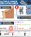 Visual guide for selecting Heavy Duty Invisible Door Hinges 180 Degree Swivel Black Four Pack based on door thickness measurements.