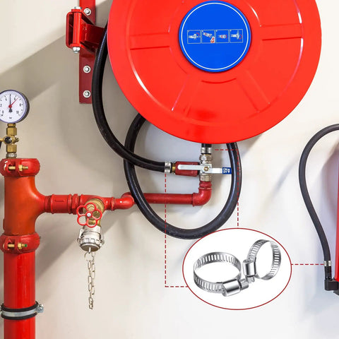 Hose reel with Three Hundred Piece Hose Clamp Set With Eight Sizes Ranging From Quarter Inch To One And Three Quarters Inch 304 Stainless Steel Worm Gear Clamps