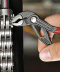 Cobra Water Pump Pliers, 5 Inch, Red, Adjustable Pliers With Self-Locking Teeth, 13 Positions used on a chain mechanism.