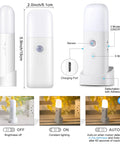 Diagram of Motion Sensor Night Light Cordless Table Lamp With 2000mAh Battery showing dimensions, modes, and features.