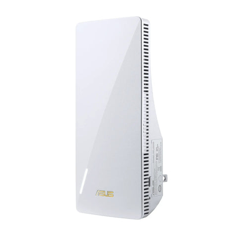 WiFi 6 Range Extender With AiMesh, AX3000 Dual Band Speeds Up To 3000 Mbps, side view showing vent design and logo
