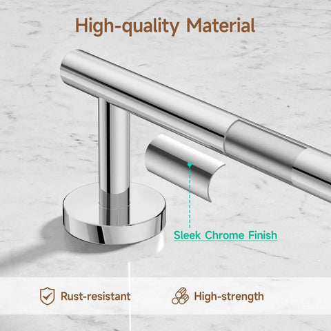 Close-up of 24-inch towel bar from Polished Chrome 4 Piece Bathroom Hardware Set Stainless SUS304 Wall Mounted Easy Install