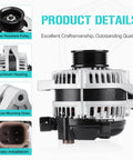 Side view of Alternator For Honda 3.5L V6 Pilot 2012 2013 2014 2015, Odyssey 2011 2012 2013, Ridgeline 2012 2013 2014, 12V 130 Amp