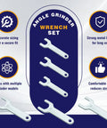 Top Shelf Stainless Steel Pneumatic Die Grinder Wrench Set For Ingersoll Rand 301 302 307 308 5102 M2 Air Tools displayed with six spanners.