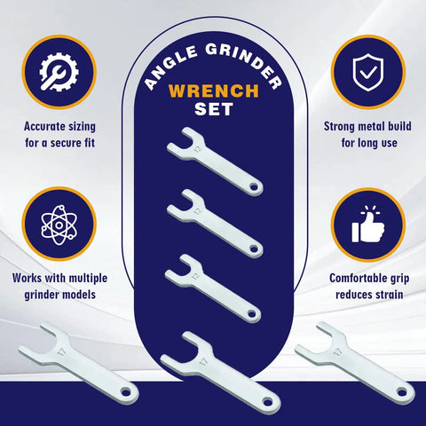 Top Shelf Stainless Steel Pneumatic Die Grinder Wrench Set For Ingersoll Rand 301 302 307 308 5102 M2 Air Tools displayed with six spanners.