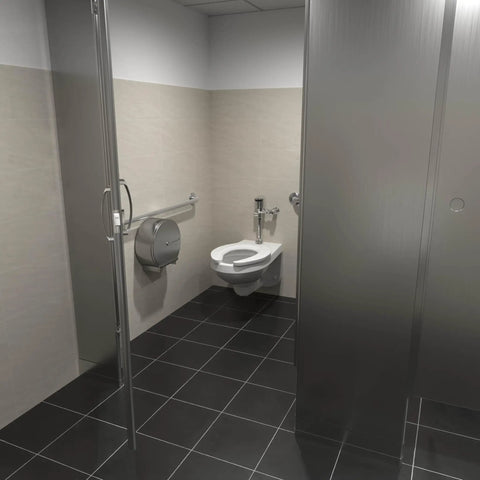 Exposed Sensor Flush Valve For Toilet EZ Gear Driven 1.6 GPF Diaphragm Valve Water Closet Flush System AquaSense Series IP65 Protected Electronics Clog Resistant Built To Last Over 500000 Cycles No Fuss Low Maintenance, chrome wall-mounted toilet in stall