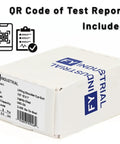 Box for Nine Pack 1/2-13 Eye Bolts, 1 Inch Long, with QR code for test report, showing product specifications on label.