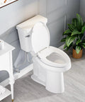White Elongated Bidet Toilet Seat With Soft Close Lid Dual Front Wash Nozzles Adjustable Pressure Dial Effortless Diy Hookup Brass Supply Link And Smooth Daily Fresh Feel viewed from above with open lid.