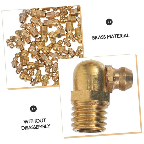 Complete 60-Piece Grease Fitting Kit SAE To 4-28, Straight, 45 Degree And 90 Degree Angles, brass material details, close-up view