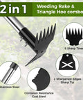 Long Handle Weed Puller Tool With 44 Inch Reach Dual Head 2 In 1 Garden Weeder And Hoe, stainless steel and cast steel materials visible.