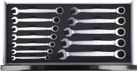 ChromePlus Universal Tool Set, 99 Piece Gear With One Quarter Inch And One Half Inch Drive Bits, spanner set in clear case.