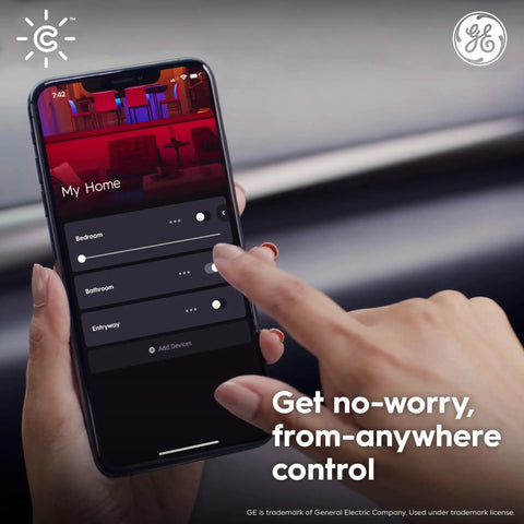 Person using app to control Color Changing A19 Smart LED Light Bulbs With Bluetooth And WiFi, 60W Equivalent, Dimmable, Millions Of Colors