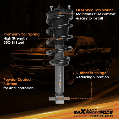Top Shelf Front Leveling Struts For Chevrolet Silverado And Gmc Sierra 1500 Trucks 2014 2018 with premium coil spring construction.