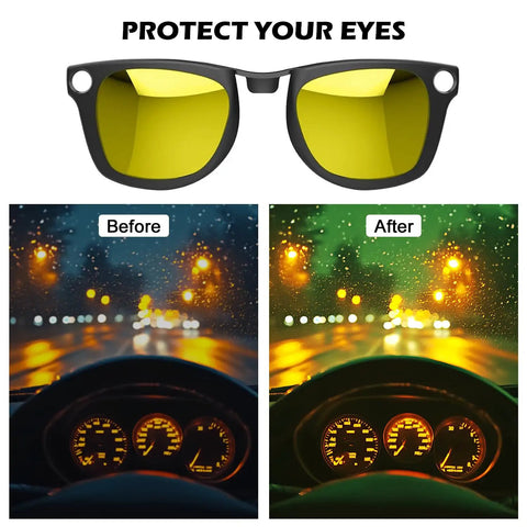 Before and after view with 4 Pack Polarized Clip On Lenses For Meta Wayfarer Gen 2 Smart Glasses M Size 50 22 RW4006 RW4012