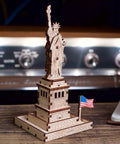 Statue Of Liberty 3D Puzzle Kit, 46 Piece Wooden DIY Model Stands 5.7 Inches, Easy Build No Glue Needed, World Cities Collection, Great Gift For Puzzle Buffs And History Lovers, on table