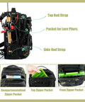 Small Fishing Backpack With Rod Holder, Water Resistant Tackle Bag For Box Storage shown with compartments and straps