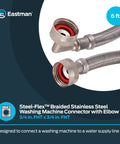 6 Ft Braided Stainless Steel Washing Machine Hose Connector With 90 Degree Elbow 3/4 In FHT To 3/4 In FHT displayed
