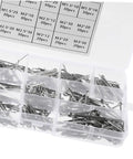 Pro Grade Cotter Pin Kit 420 Piece Stainless Steel Assortment For Cars, Garage, Workshop, Farm And Garden Projects, Heavy Duty Fasteners, Clips And Dowels For Quick Repairs And Secure Fits. Assorted stainless cotter pins in labeled plastic organizer