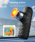 Mini Thermal Massage Gun With Heat Portable Deep Tissue Percussion Massager with heating action by a tennis court.
