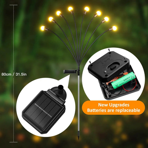 Solar Powered Firefly Lights 8 LED Outdoor Garden Lights Waterproof With Swaying Starburst Motion And Warm White Glow 4 Pack, battery details