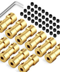 Ten Pack 5mm To 5mm Brass Motor Shaft Couplers With Set Screws - Durable High Temp, Wear Resistant Connectors, Includes 40 Screws And 2 Allen Wrenches For Quick Install