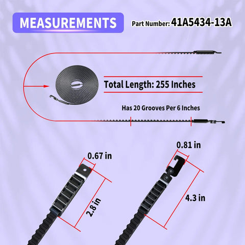 Heavy Duty Replacement Drive Belt Kit dimensions for 8 Ft Garage Door Opener Belt Assembly, including length and grooves.