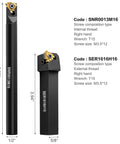 Black metal lathe threading tool holder set for 1/2 in and 5/8 in shanks with indexable carbide inserts.