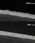 Before and after sharpening with Dope Green Polishing Compound For Sharpening And Buffing Ultrafine Aluminum Oxide And Chromium Oxide Blend 1 To 2 Micron Particles Delivers 10000 To 14000 Grit Edge 2 Pack showing smoother blade edge.
