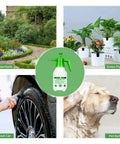 Portable 0.5 Gallon Handheld Pressure Sprayer With Adjustable Brass Nozzle And Safety Valve shown with garden, plants, car, pet