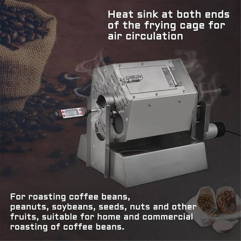 Badass Build Hella Spacious Gas Coffee Bean Roaster With Thermometer And Stainless Steel Drum For Home And Commercial Use showcasing heat sink.