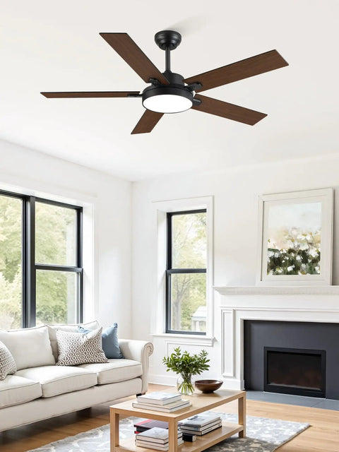 52 Inch Cool Modern Ceiling Fan With Lights And Smart Remote App Control 6 Speeds 3CCT Dimmable 30W LED Quiet DC Motor Black Finish