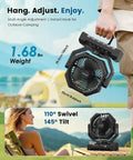 Person holding Rechargeable Camping Fan With 60 Hour Battery, 4 Speeds, 3 Light Modes, Timer And Sleep Mode, Portable Tent Fan